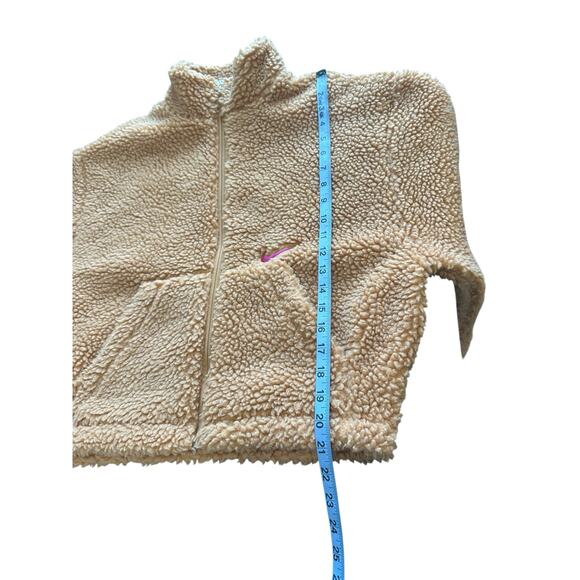 Nike Camel Brown Swoosh Women's Mock Neck Sherpa Fleece Zip Up Jacket‎ Medium - Picture 11 of 11